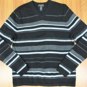 BANANA REPUBLIC V-NECK 100% MERINO WOOL SWEATER BLACK & GRAY Sz MEDIUM, M